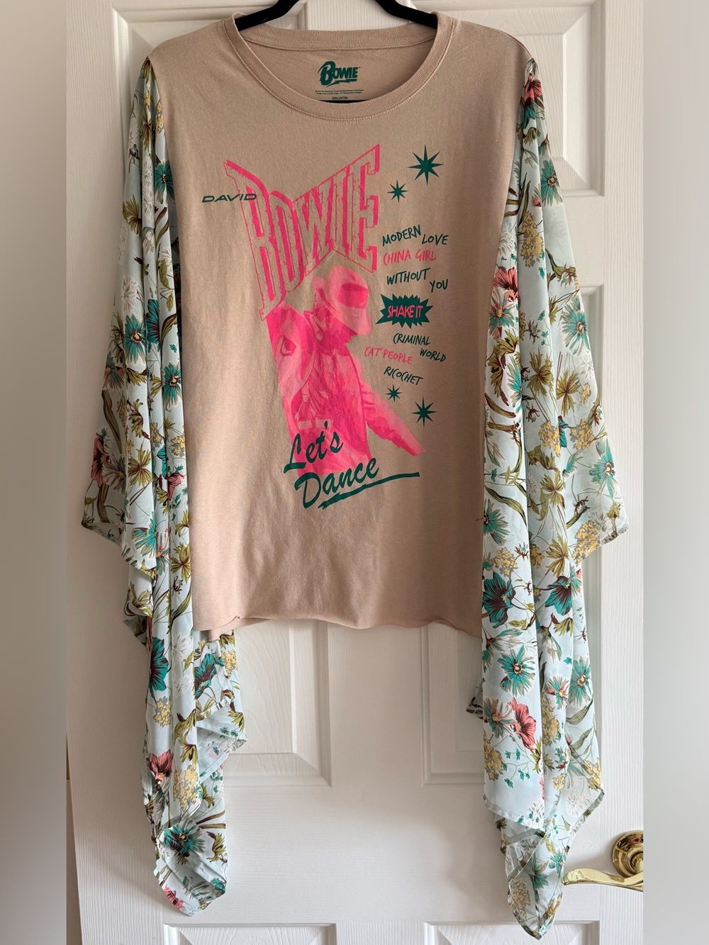 David Bowie Custom Upcycled Graphic Tee Poncho Kimono Sleeve Top OSFM OOAK BOHO